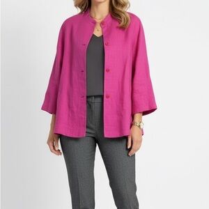 Due per due Women's Button-Up fuchsia 100% linen jacket Size 14